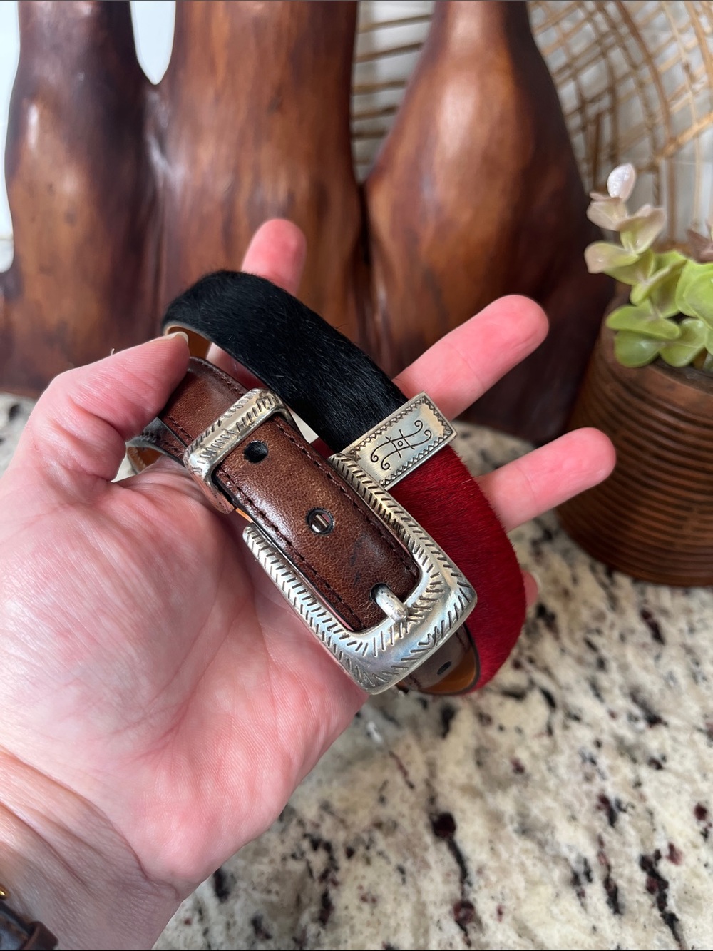 Brighton Colorblock Calf Hair Leather Belt with Silver Buckle - Picture 7 of 10